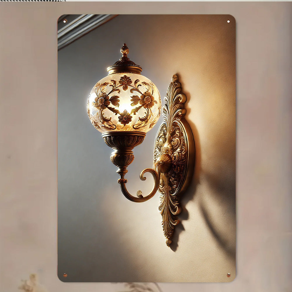 Elegant Golden Vintage Carved Wall Lamp | Floral Patterned Iron Wall Hanging FJORD