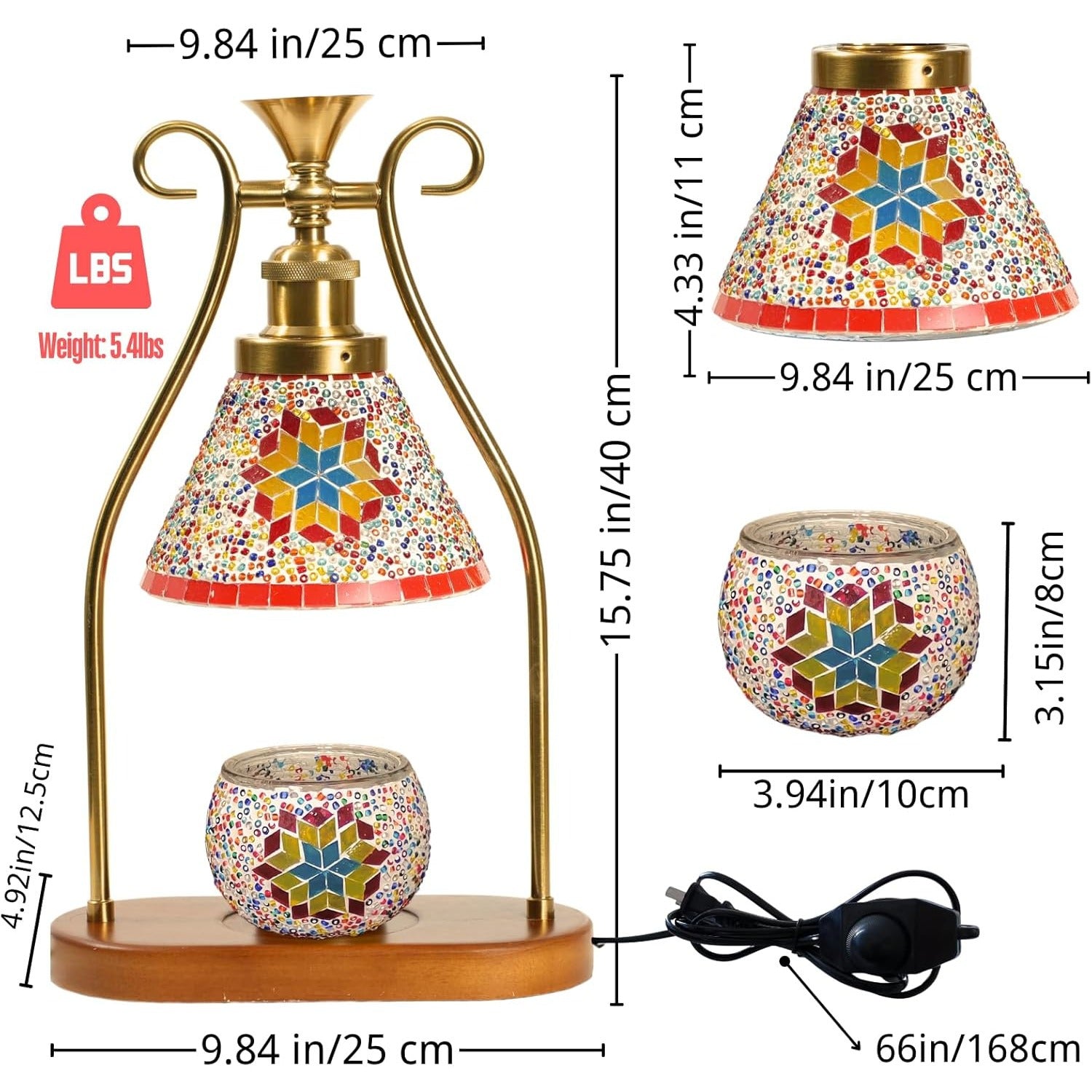 Turkish Mosaic Table Lamp, Wax Warmer, Adjustable Brightness, Aromatherapy & Mood Lighting, Vintage Bohemian Style, Perfect for Home Decor & Gift FJORD