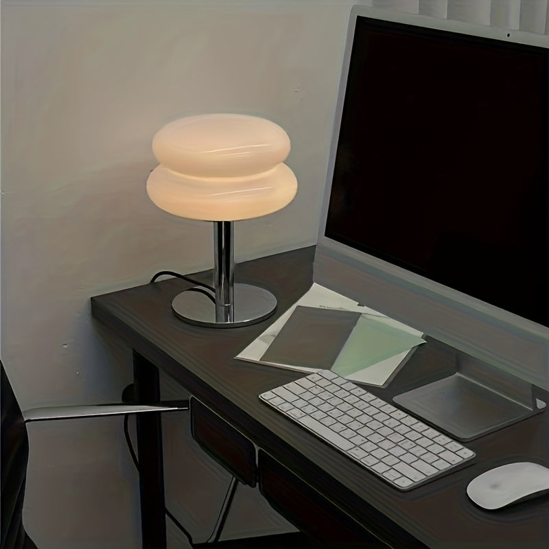 Modern Dimmable Glass Table Lamp, USB Powered, Mid Century Retro Egg Tart Design - Ideal for Bedroom, Living Room, Desk, Nightstand - Aesthetic Home Decor & Ambient Lighting FJORD