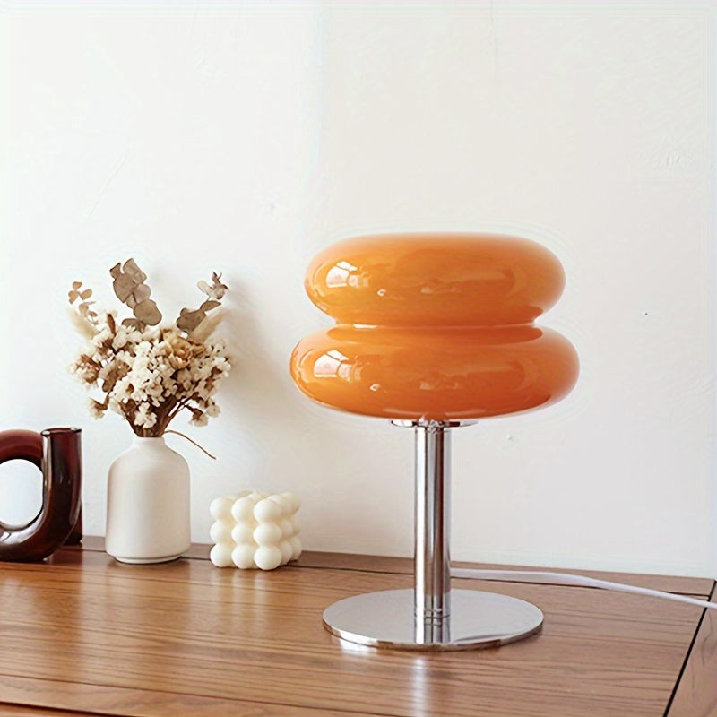 Modern Dimmable Glass Table Lamp, USB Powered, Mid Century Retro Egg Tart Design - Ideal for Bedroom, Living Room, Desk, Nightstand - Aesthetic Home Decor & Ambient Lighting FJORD