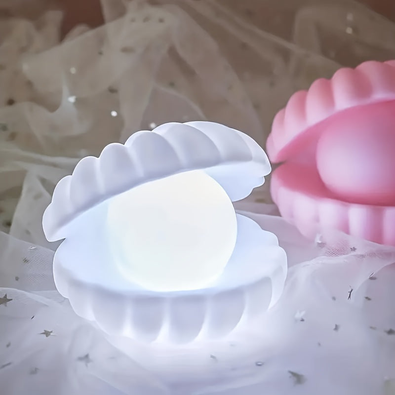 Charming Shell Pearl LED Night Light – Battery Operated, White, Decorative Bedroom & Living Room Lamp, Compact & Durable FJORD
