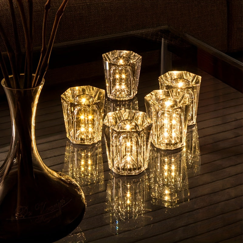 Modern Christmas Crystal Table Lamp - Geometric Design, USB Powered, Rechargeable Lithium Battery FJORD