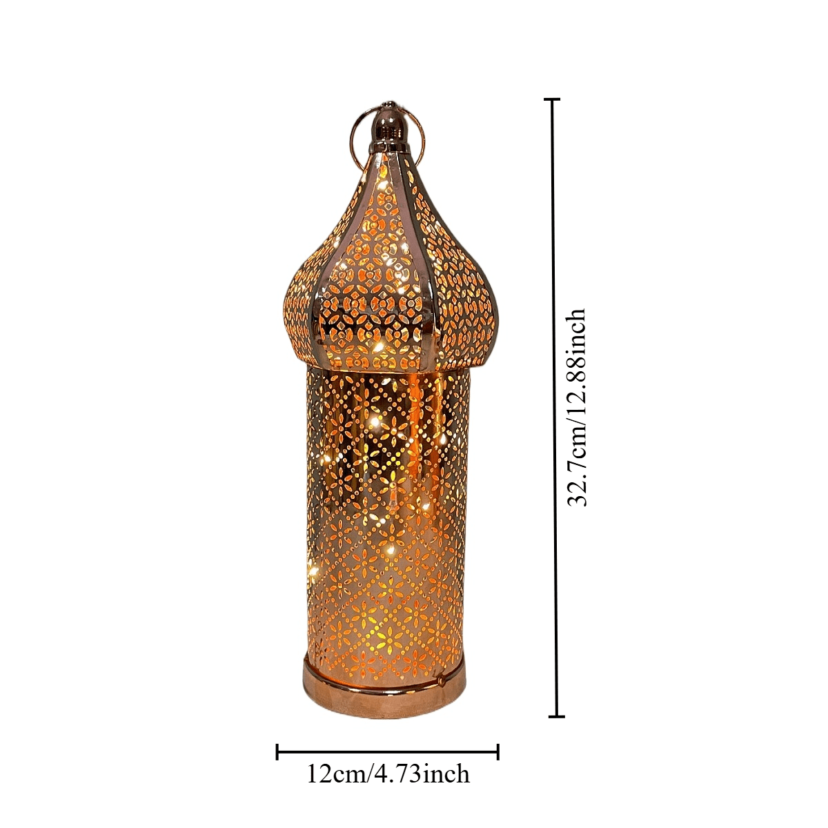 Moroccan Rose Golden LED Lantern - Battery-Powered, Hollow Design for Dreamy Ambiance in Living Room & Bedroom Decor FJORD