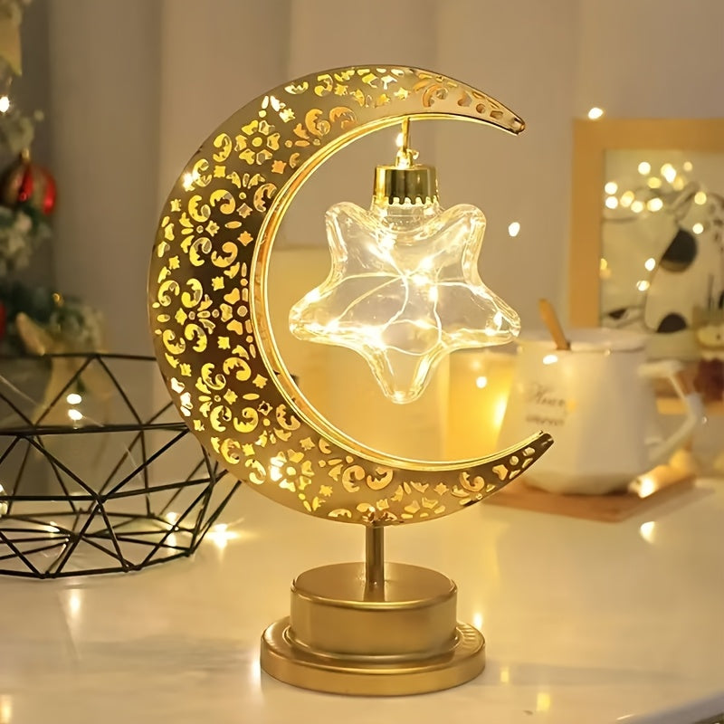 LED Star & Moon Lamp | Battery-Powered Yellow Light | Festive Bedroom Ambiance & Decor FJORD