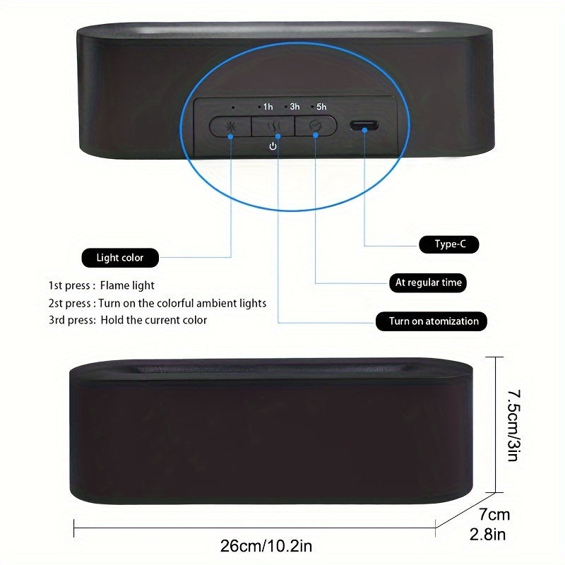 USB-Powered Aromatherapy Lamp with Flame Effect - 150ml RGB Humidifier, Adjustable Lighting for Bedroom & Office Decor FJORD