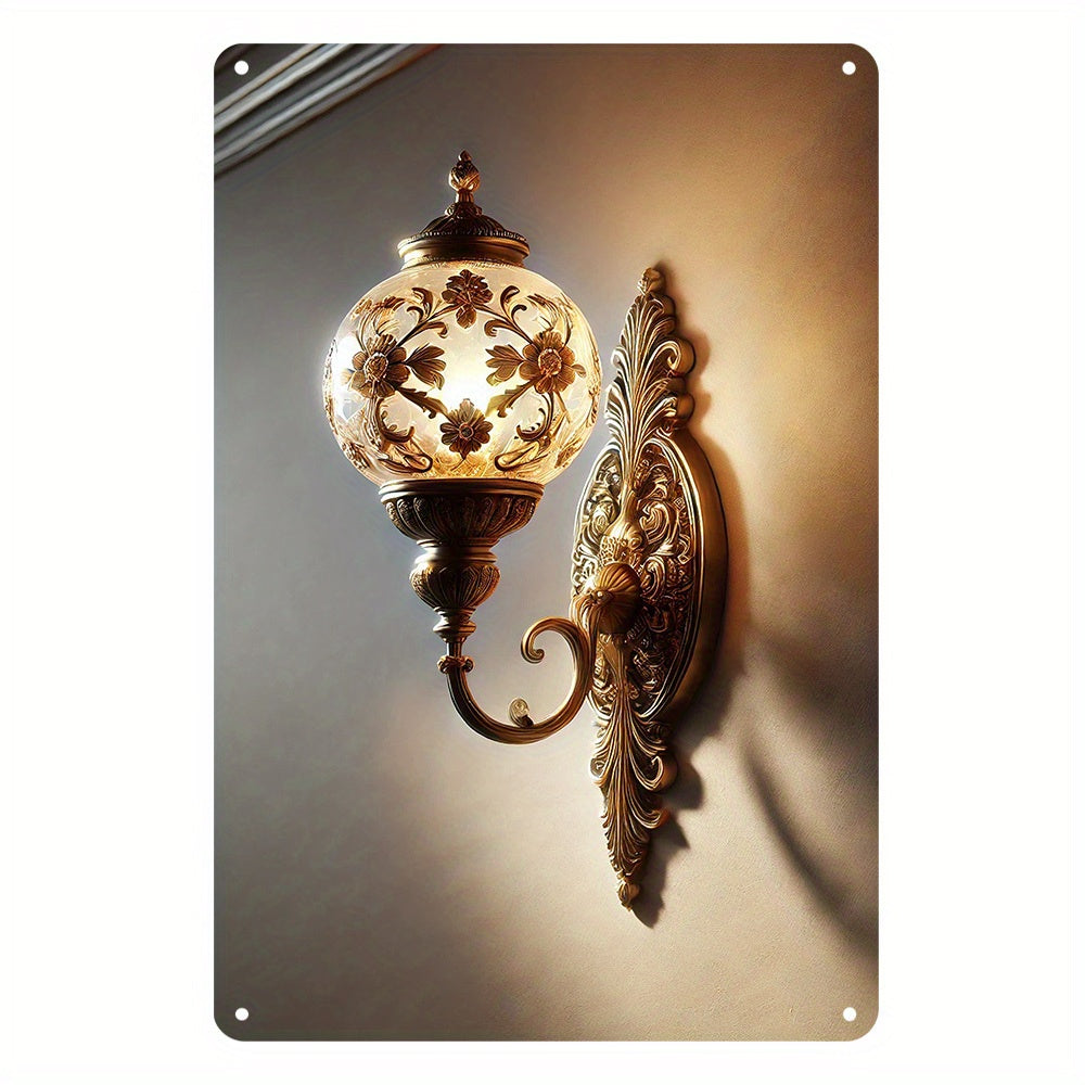 Elegant Golden Vintage Carved Wall Lamp | Floral Patterned Iron Wall Hanging FJORD