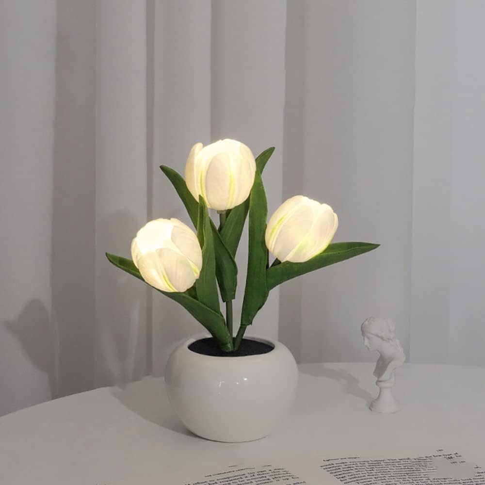 LED Tulip Night Light with Vase – Realistic Flower Table Lamp for Bedroom, Living Room & Office – USB Powered, Romantic Home Decor, Ideal Gift for Weddings & Birthdays FJORD