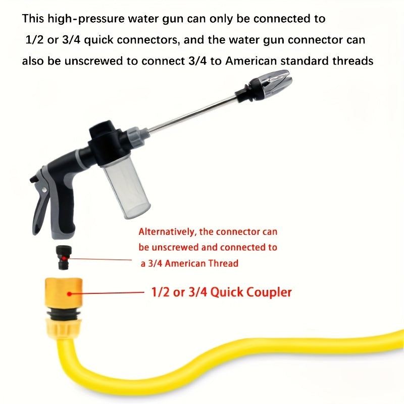 Portable High-Pressure Car Wash Spray Gun with Adjustable Wand – Multi-Function Garden Hose Nozzle for Auto & Pet Cleaning – Includes 3/4" & 1/2" Quick Connect Adapters – Durable Plastic Construction – Hand Wash Only FJORD
