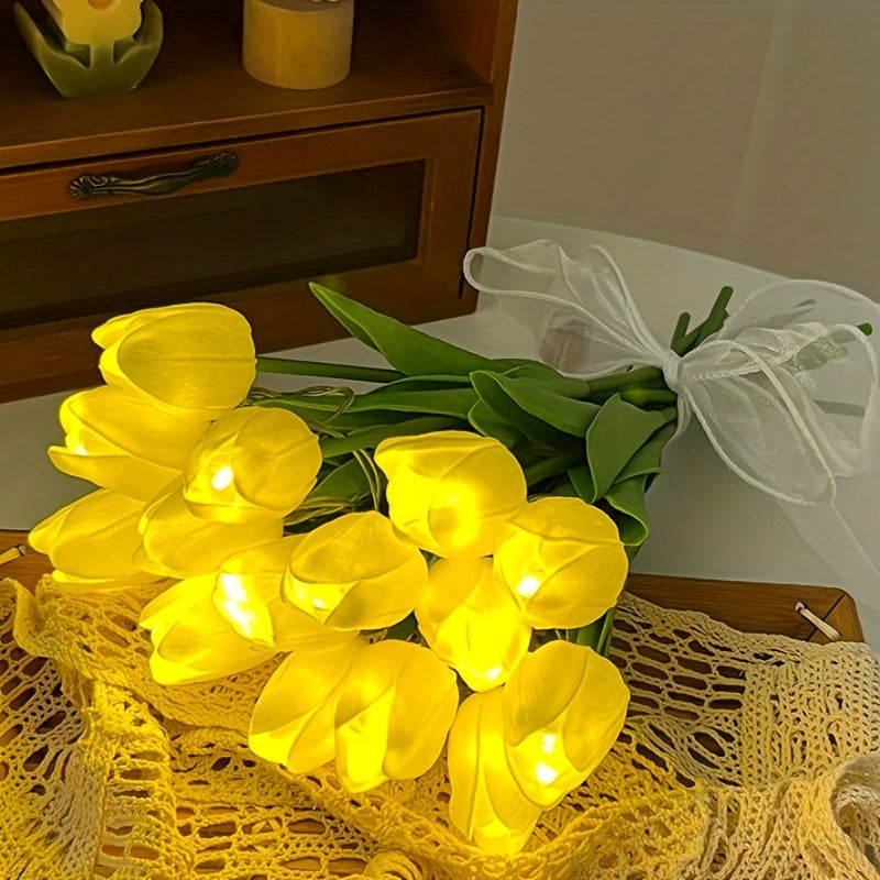 LED Tulip Lamp with Real Touch Silk Flowers – Artificial Bouquet Night Light for Home, Office & Wedding Decoration – Battery-Powered Table Lamp FJORD