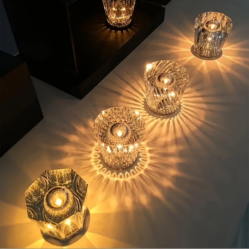 Modern Christmas Crystal Table Lamp - Geometric Design, USB Powered, Rechargeable Lithium Battery FJORD