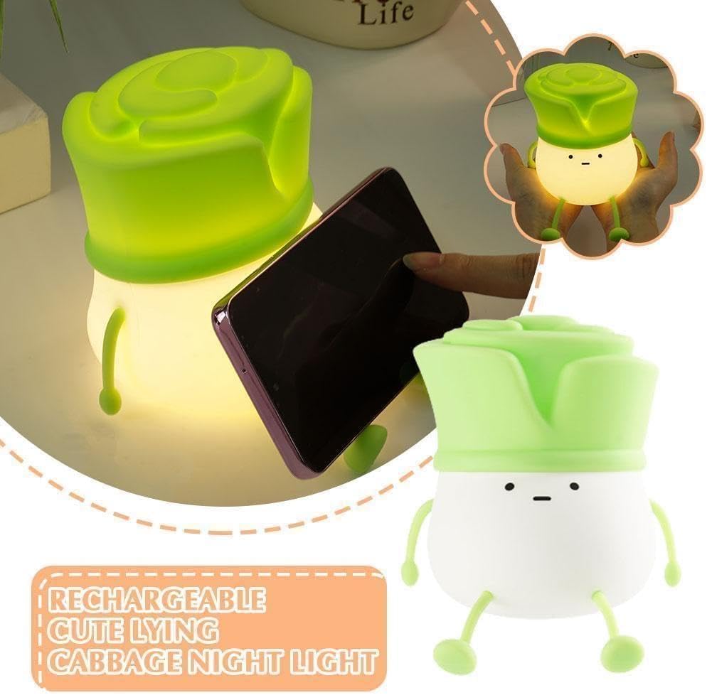 Rechargeable Cute Leek LED Night Light - Silicone Touch Dimmable Lamp for Kids Bedroom, Bedside & Table, 3 Brightness Levels, Timed Auto Off FJORD