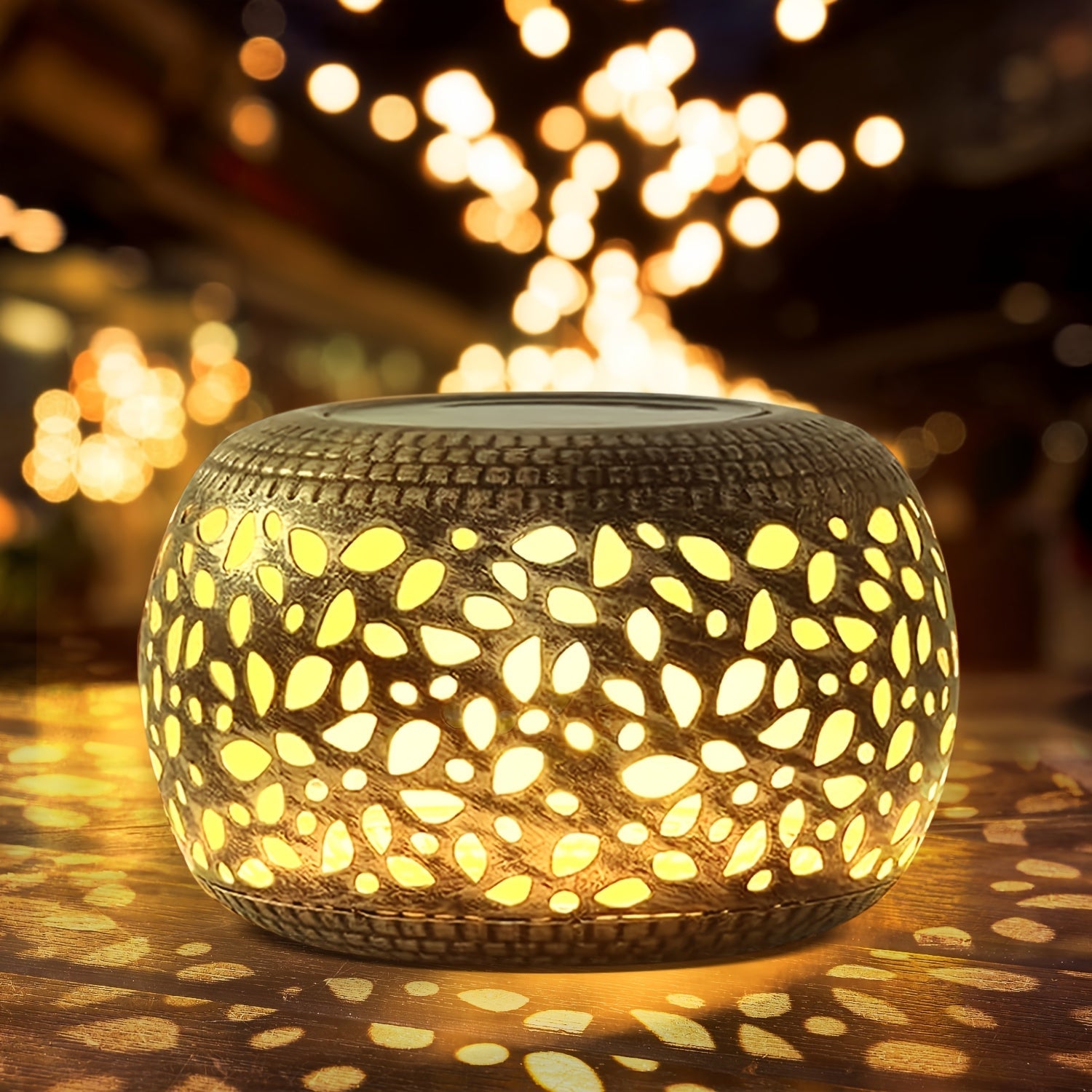 Solar Table Lantern with Flickering Flame - Waterproof LED Light, Auto On/Off, Decorative Metal Lamp for Outdoor, Patio, Garden, Desk, Yard FJORD