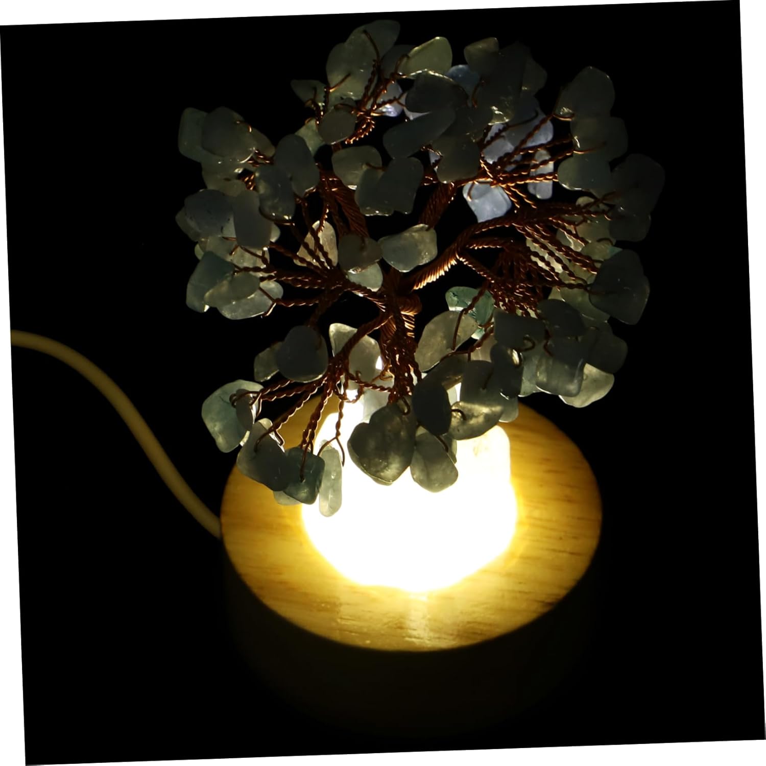 Crystal Tree Night Light – Feng Shui Prosperity Lamp with USB Port, Natural Gemstone Base, Clear Quartz Chakra Tree, Bedroom & Desk Decor FJORD