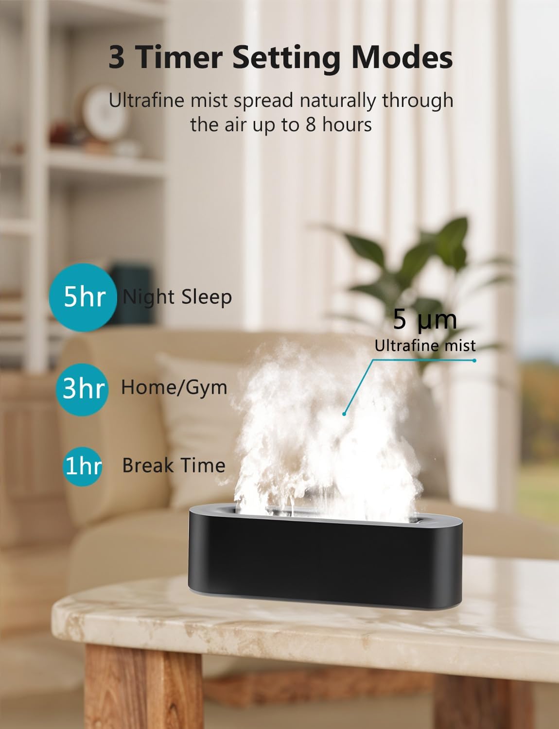 USB Aromatherapy Flame Humidifier - 7 Color LED, Quiet Essential Oil Diffuser for Bedroom & Office, Auto-Off, Adjustable Mist, 180mL Capacity FJORD