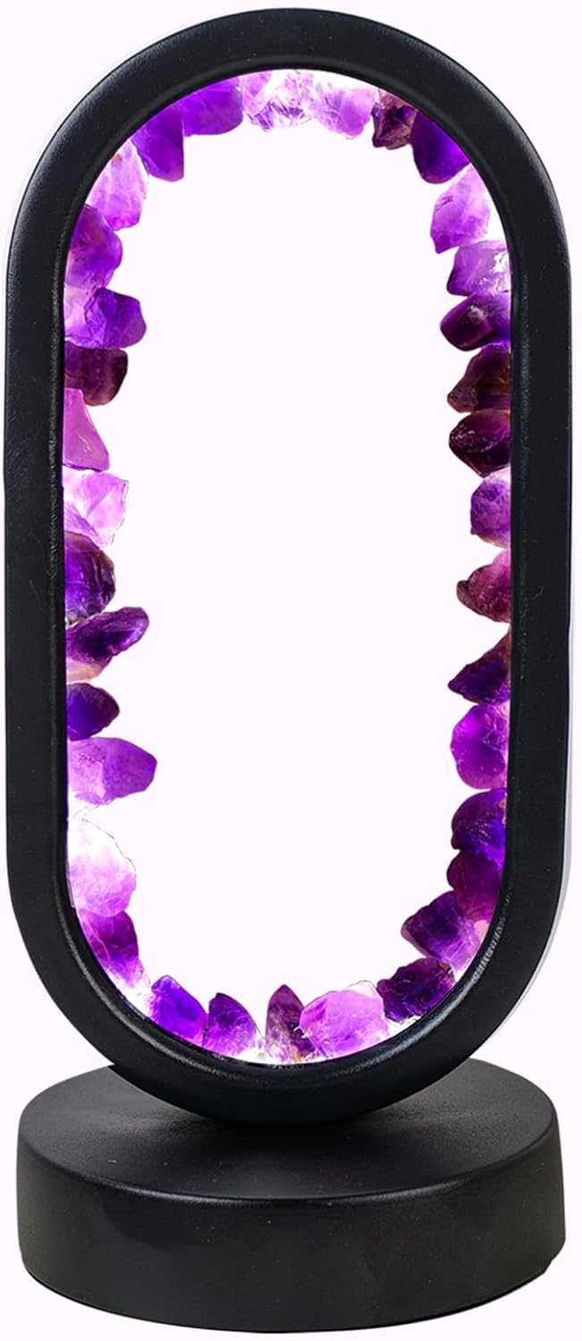 Amethyst Crystal Table Lamp - Natural Healing Night Light with USB Port & 3 Color Modes - Perfect for Bedroom, Office & Home Decor - Relaxation Gift FJORD