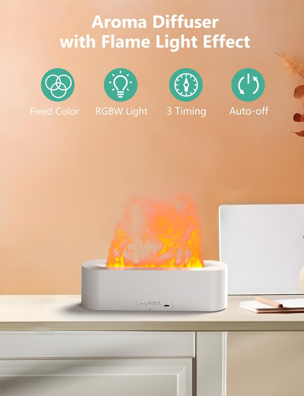 USB Aromatherapy Flame Humidifier - 7 Color LED, Quiet Essential Oil Diffuser for Bedroom & Office, Auto-Off, Adjustable Mist, 180mL Capacity FJORD