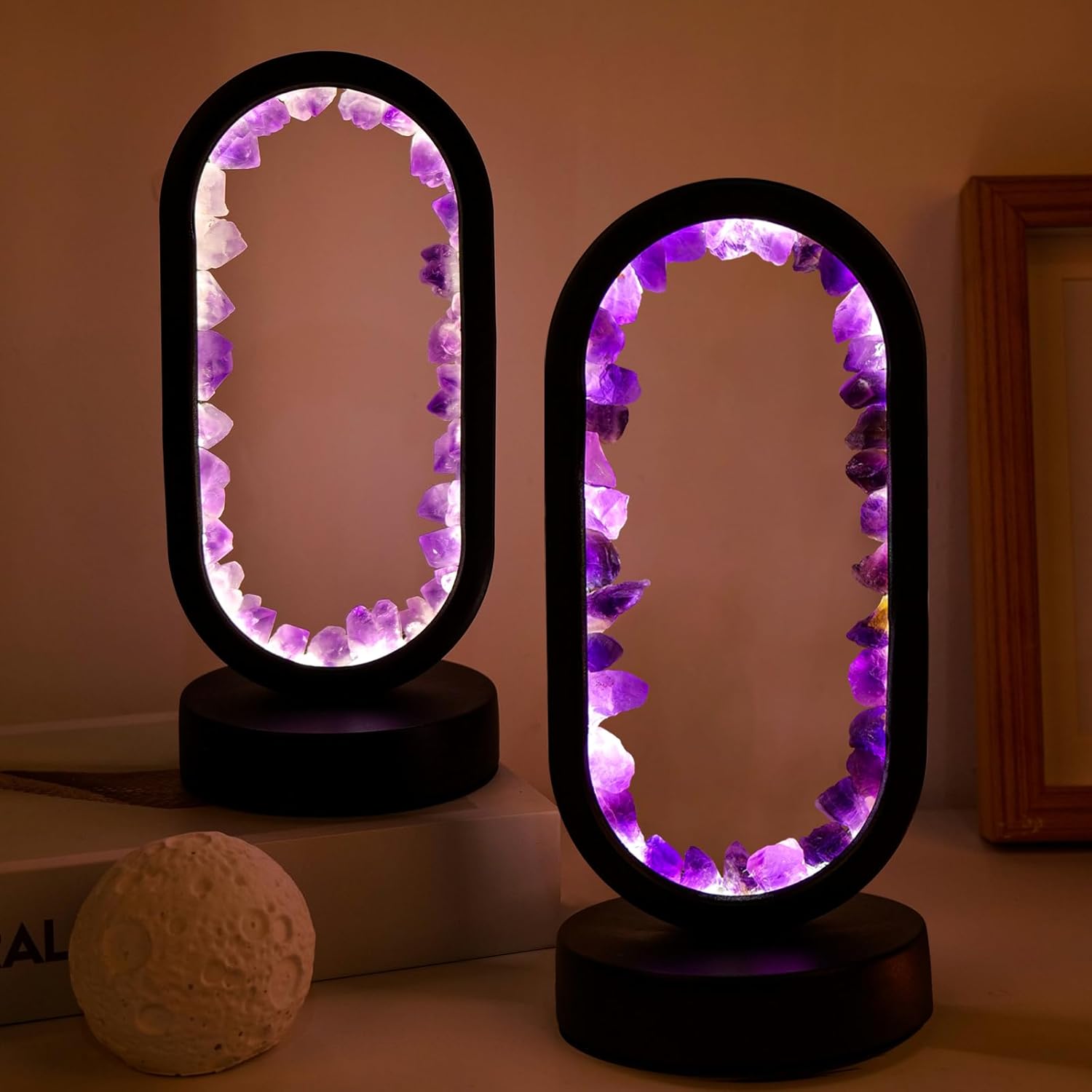 Amethyst Crystal Table Lamp - Natural Healing Night Light with USB Port & 3 Color Modes - Perfect for Bedroom, Office & Home Decor - Relaxation Gift FJORD