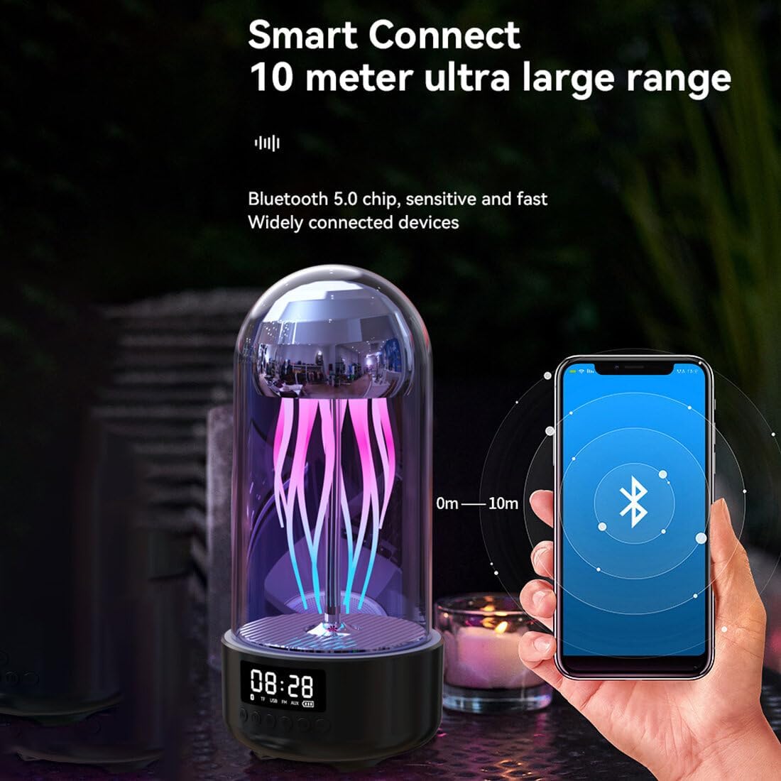 Wireless Jellyfish Mood Lamp Speaker with 7-Color LED Lights, Bluetooth 5.0, and Ambient Sound – Ideal for Home Décor and Relaxation FJORD