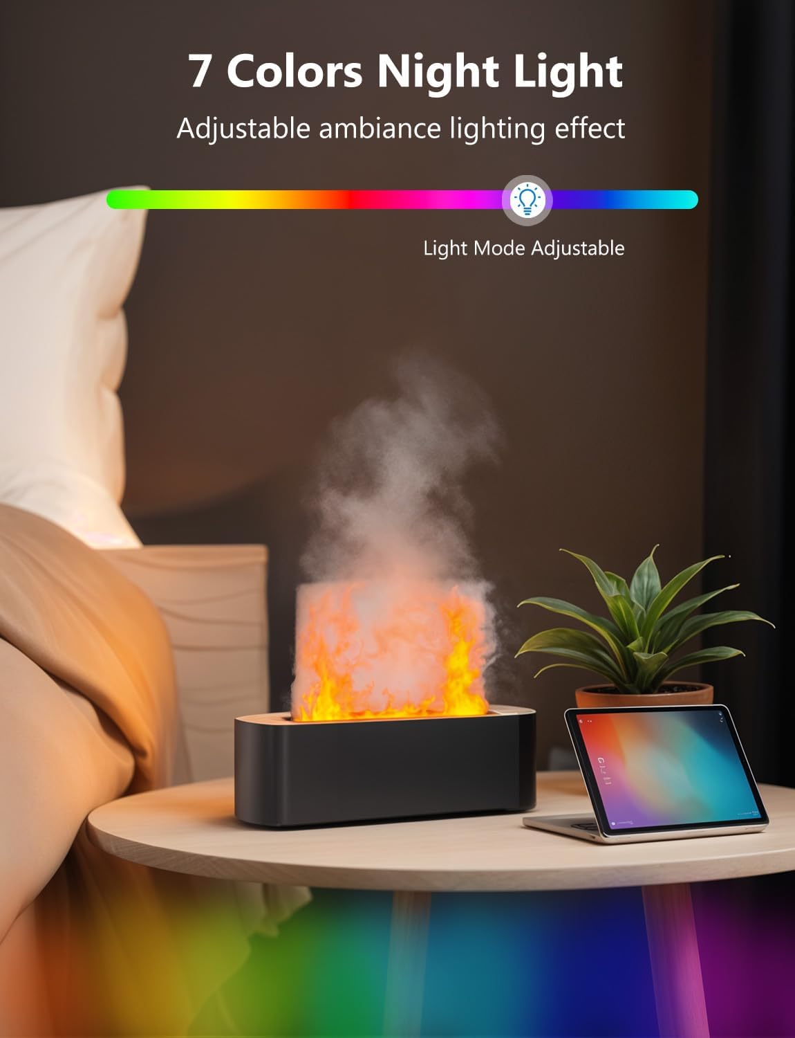 USB Aromatherapy Flame Humidifier - 7 Color LED, Quiet Essential Oil Diffuser for Bedroom & Office, Auto-Off, Adjustable Mist, 180mL Capacity FJORD