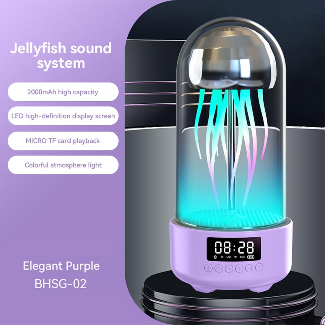 Wireless Jellyfish Mood Lamp Speaker with 7-Color LED Lights, Bluetooth 5.0, and Ambient Sound – Ideal for Home Décor and Relaxation FJORD