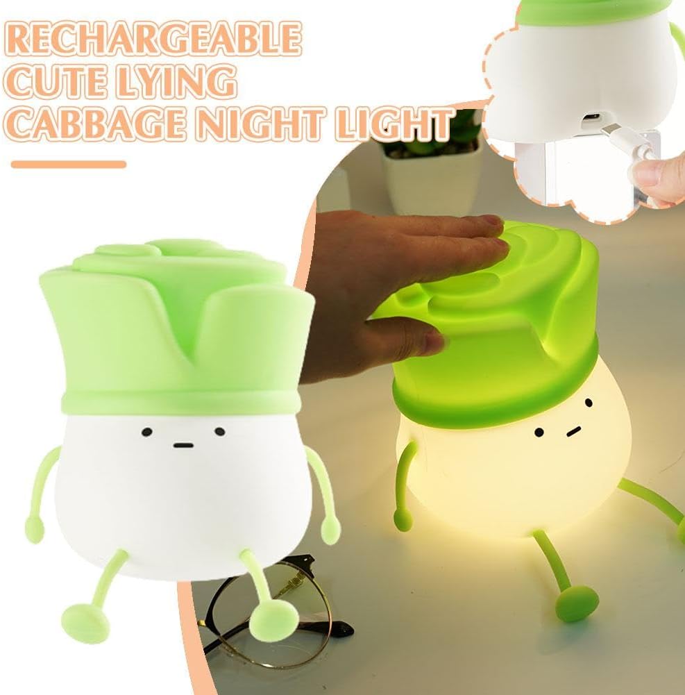 Rechargeable Cute Leek LED Night Light - Silicone Touch Dimmable Lamp for Kids Bedroom, Bedside & Table, 3 Brightness Levels, Timed Auto Off FJORD