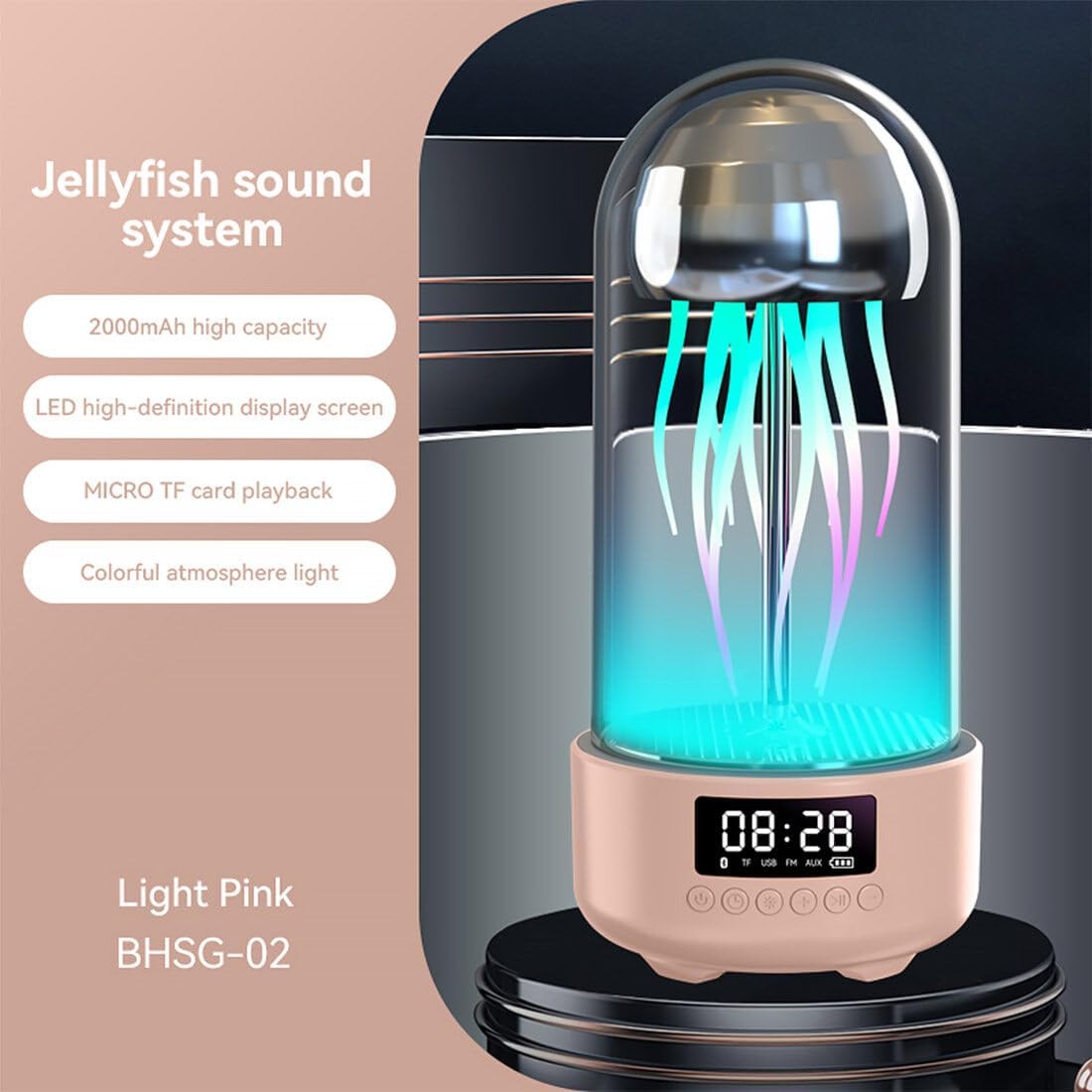 Wireless Jellyfish Mood Lamp Speaker with 7-Color LED Lights, Bluetooth 5.0, and Ambient Sound – Ideal for Home Décor and Relaxation FJORD