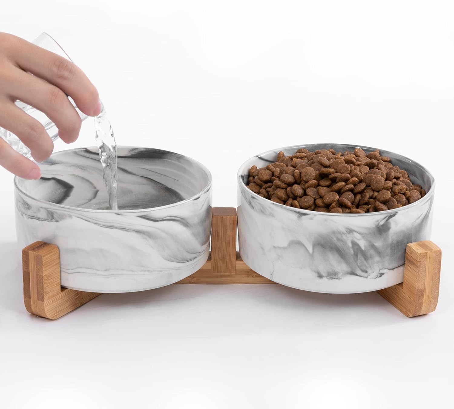 Ceramic Dog Bowls with Wooden Stand | 3 1/2 Cups | Set of 2 FJORD