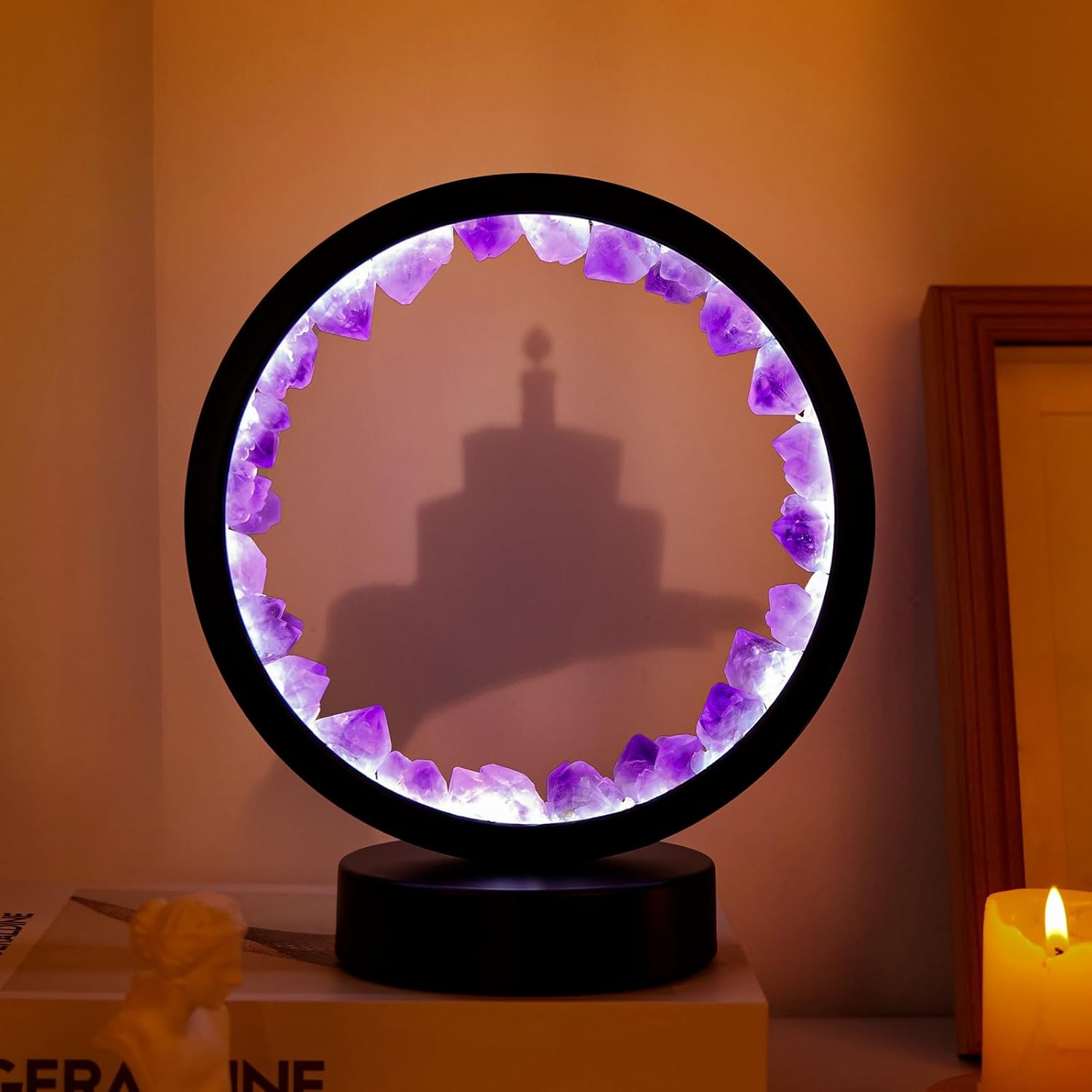 Amethyst Crystal Table Lamp - Natural Healing Night Light with USB Port & 3 Color Modes - Perfect for Bedroom, Office & Home Decor - Relaxation Gift FJORD