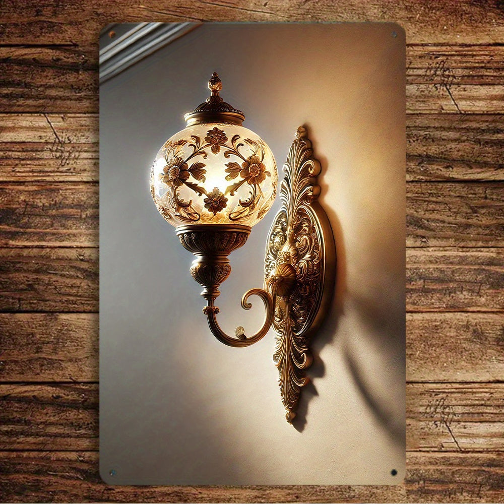 Elegant Golden Vintage Carved Wall Lamp | Floral Patterned Iron Wall Hanging FJORD