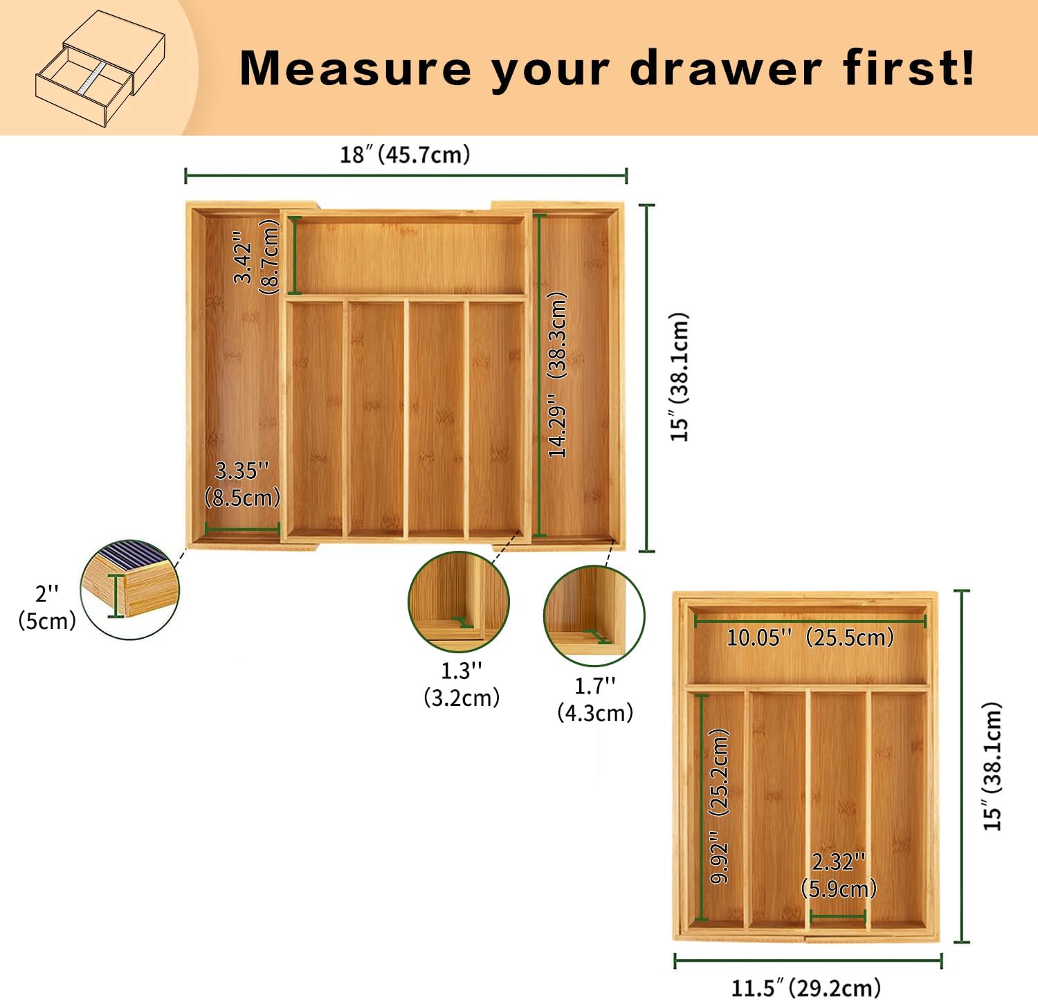 Adjustable Bamboo Drawer Organizer – Expandable Dividers for Kitchen, Office, and Bedroom – Versatile Silverware & Cutlery Storage Solution FJORD