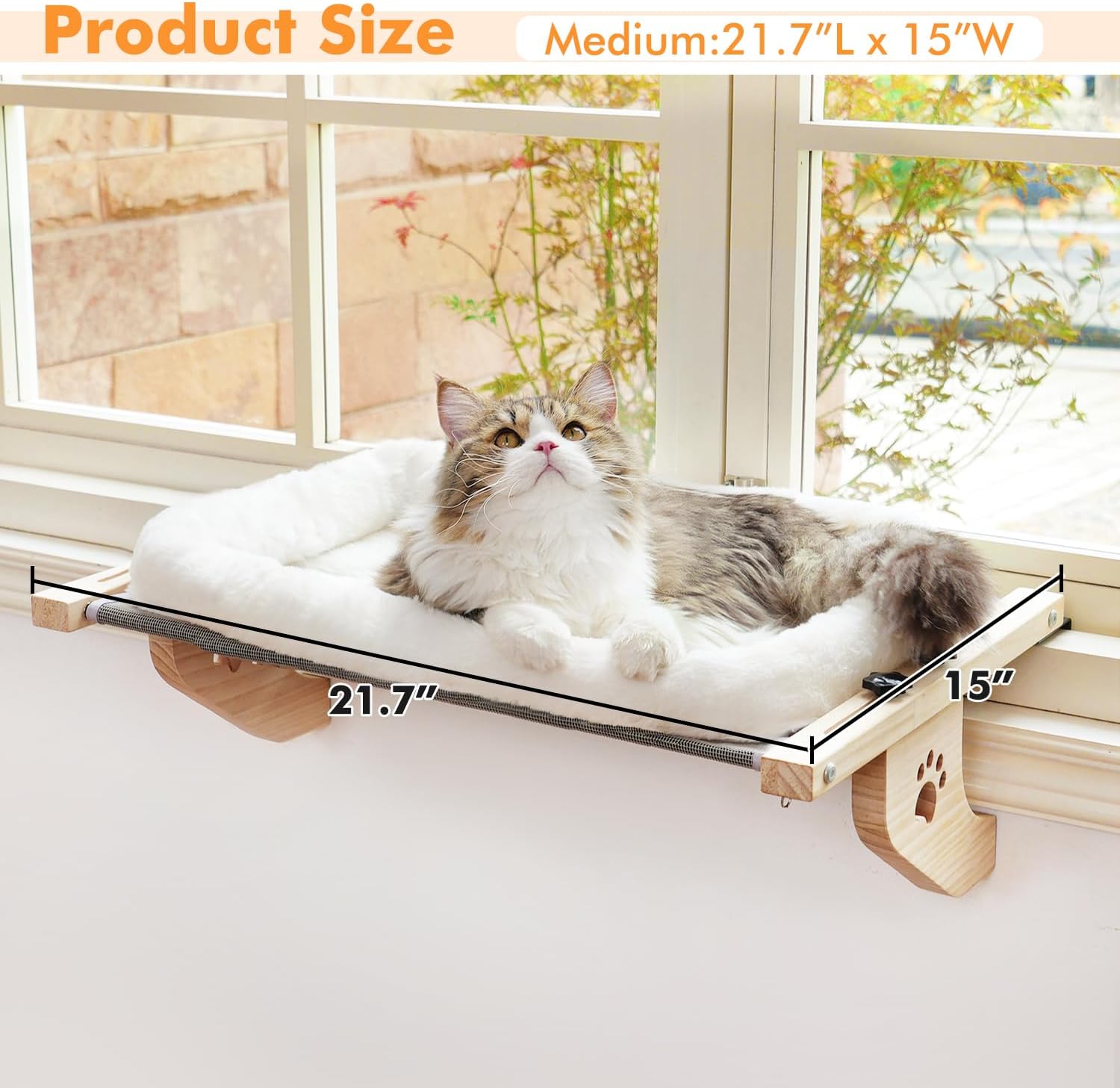 Sturdy Cat Window Perch – No Drilling, Adjustable, Soft Bed FJORD