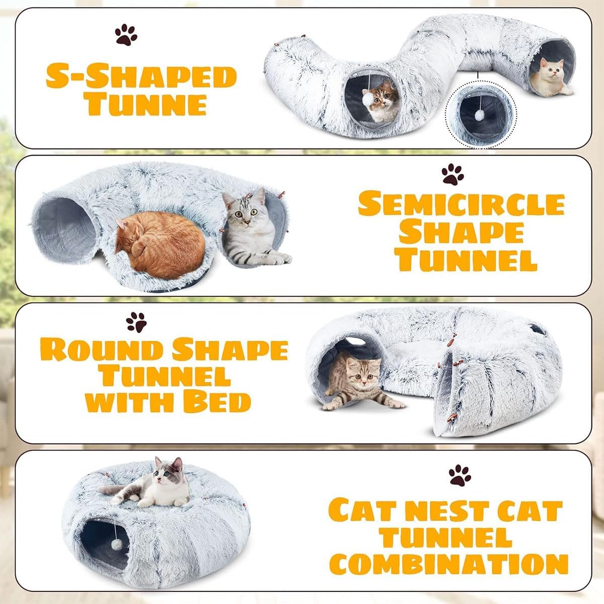 Plush Cat Tunnel Bed – Cozy Hideaway & Play Space for Pets FJORD