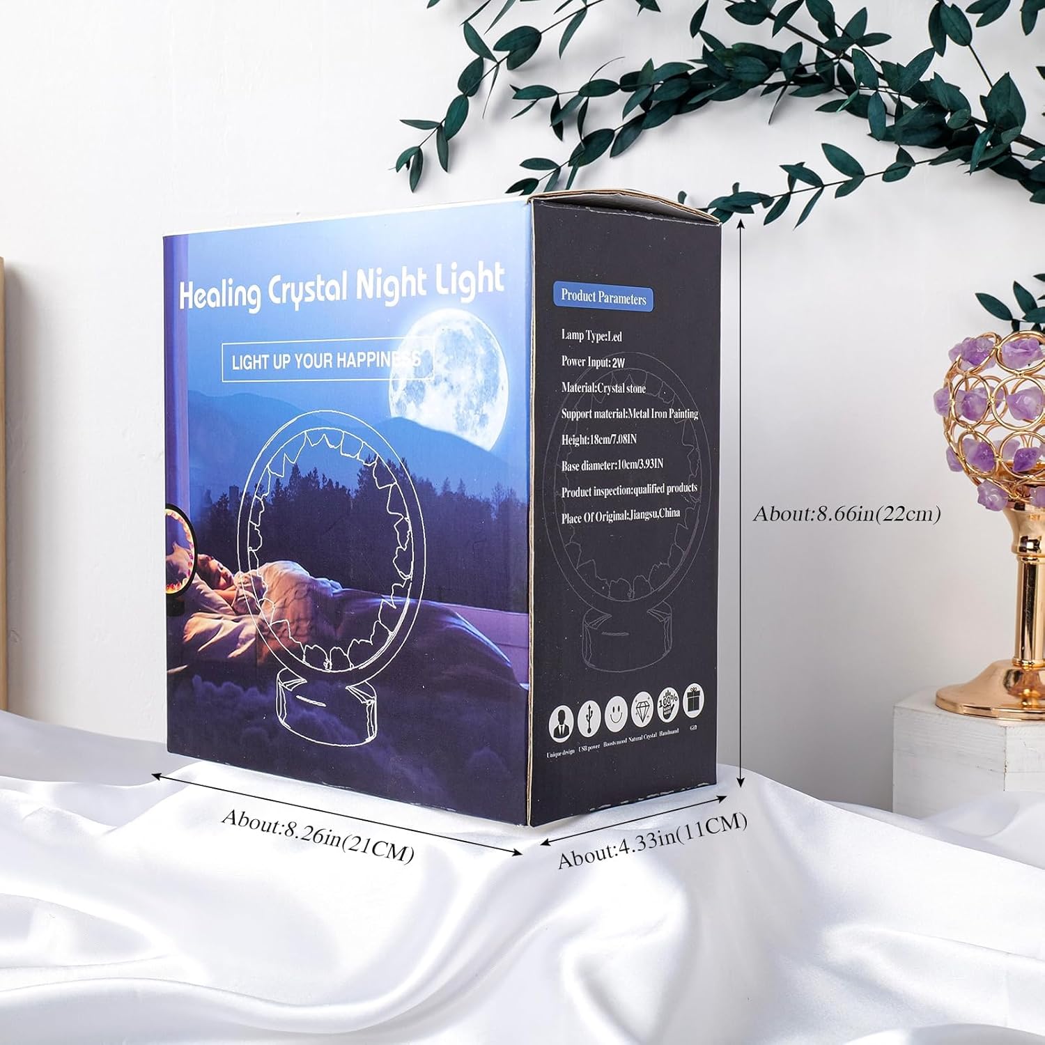 Amethyst Crystal Table Lamp - Natural Healing Night Light with USB Port & 3 Color Modes - Perfect for Bedroom, Office & Home Decor - Relaxation Gift FJORD