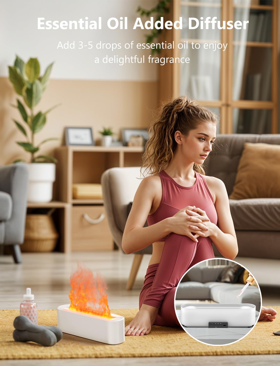 USB Aromatherapy Flame Humidifier - 7 Color LED, Quiet Essential Oil Diffuser for Bedroom & Office, Auto-Off, Adjustable Mist, 180mL Capacity FJORD