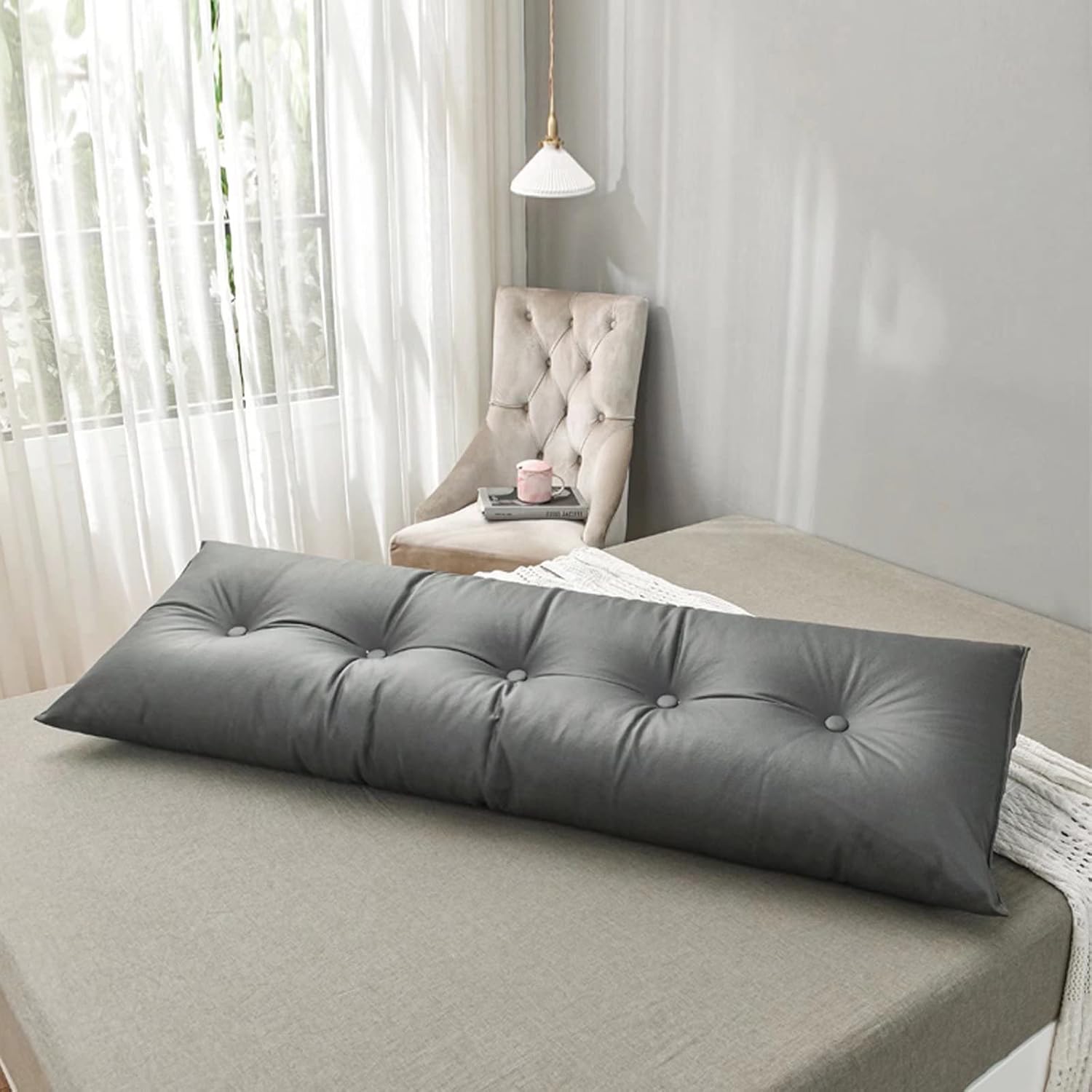 Breathable Triangular Wedge Pillow with Side Pockets - Ergonomic Backrest & Headboard Cushion for Sofa, Bed, or Reading FJORD