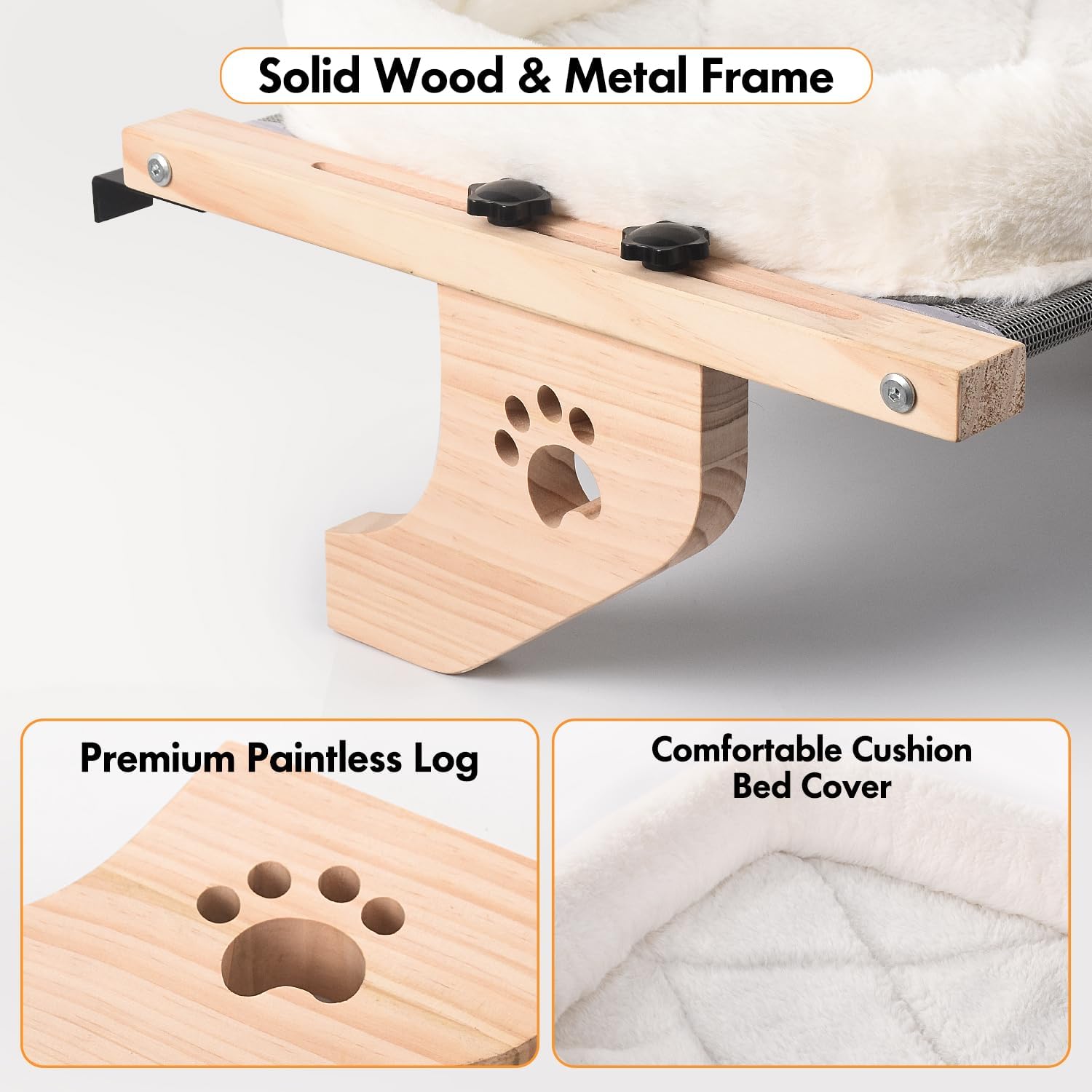 Sturdy Cat Window Perch – No Drilling, Adjustable, Soft Bed FJORD