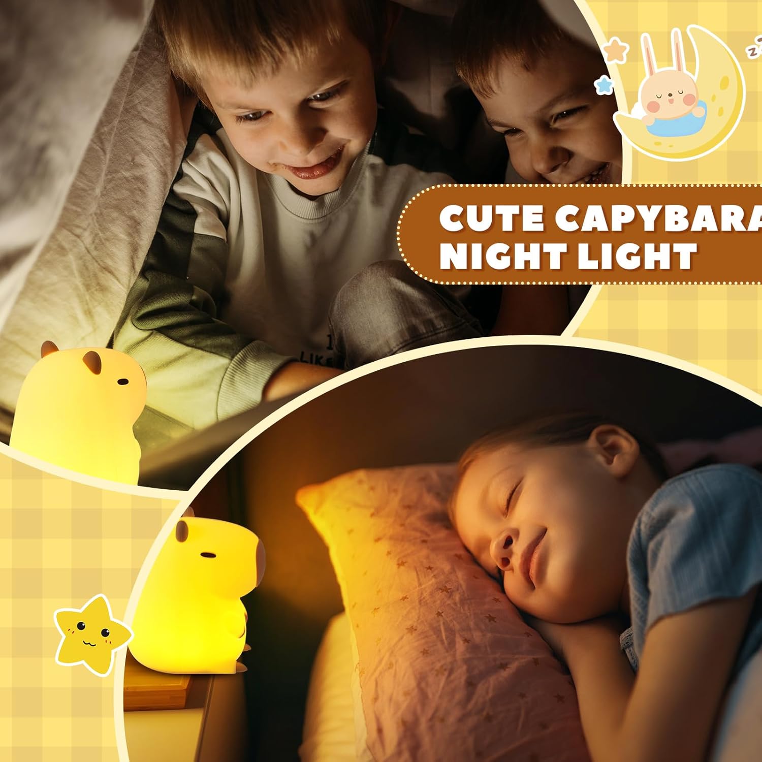 USB Rechargeable Soft Silicone Capybara Night Light | Touch Control, Portable, Adjustable Eye Care Lamp for Bedroom & Desk Decor FJORD