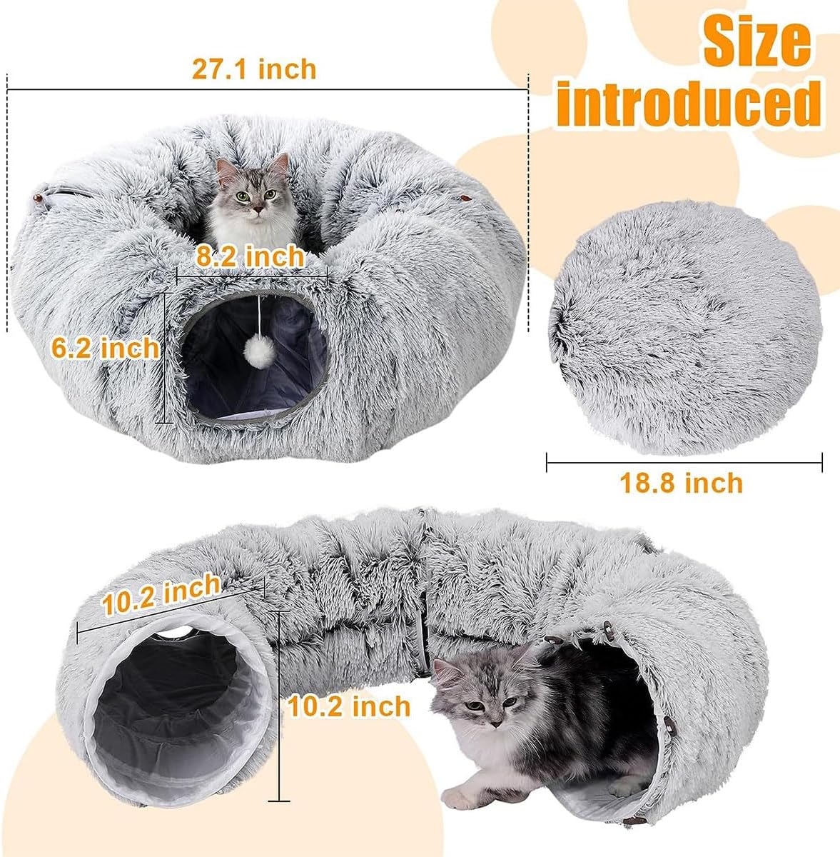 Plush Cat Tunnel Bed – Cozy Hideaway & Play Space for Pets FJORD