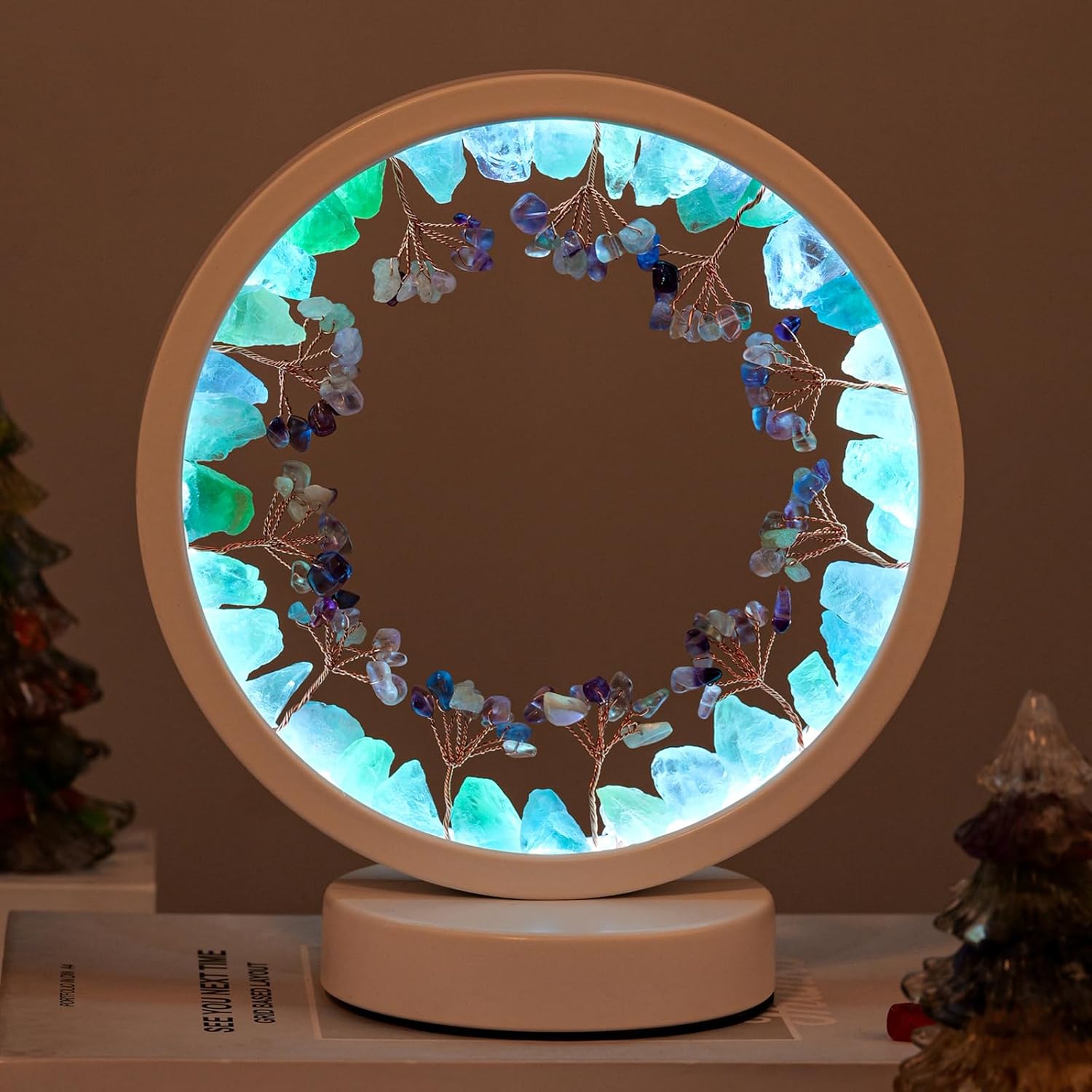 Amethyst Crystal Table Lamp - Natural Healing Night Light with USB Port & 3 Color Modes - Perfect for Bedroom, Office & Home Decor - Relaxation Gift FJORD