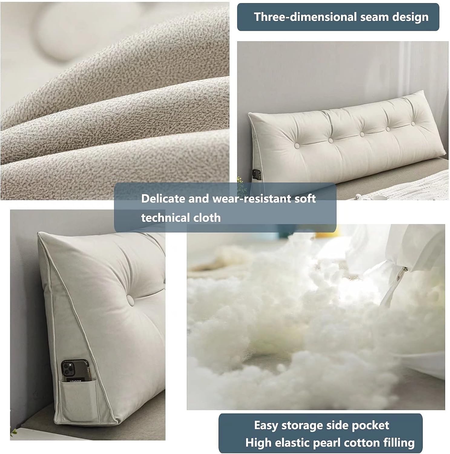 Breathable Triangular Wedge Pillow with Side Pockets - Ergonomic Backrest & Headboard Cushion for Sofa, Bed, or Reading FJORD