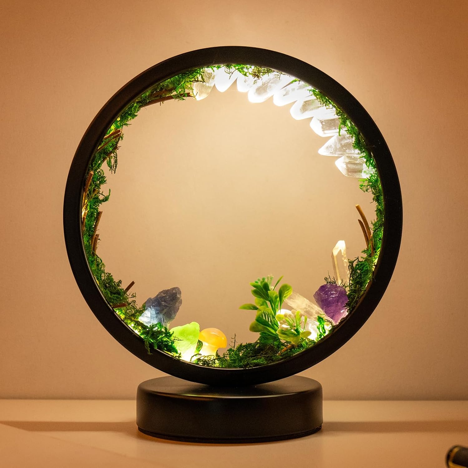 Amethyst Crystal Table Lamp - Natural Healing Night Light with USB Port & 3 Color Modes - Perfect for Bedroom, Office & Home Decor - Relaxation Gift FJORD