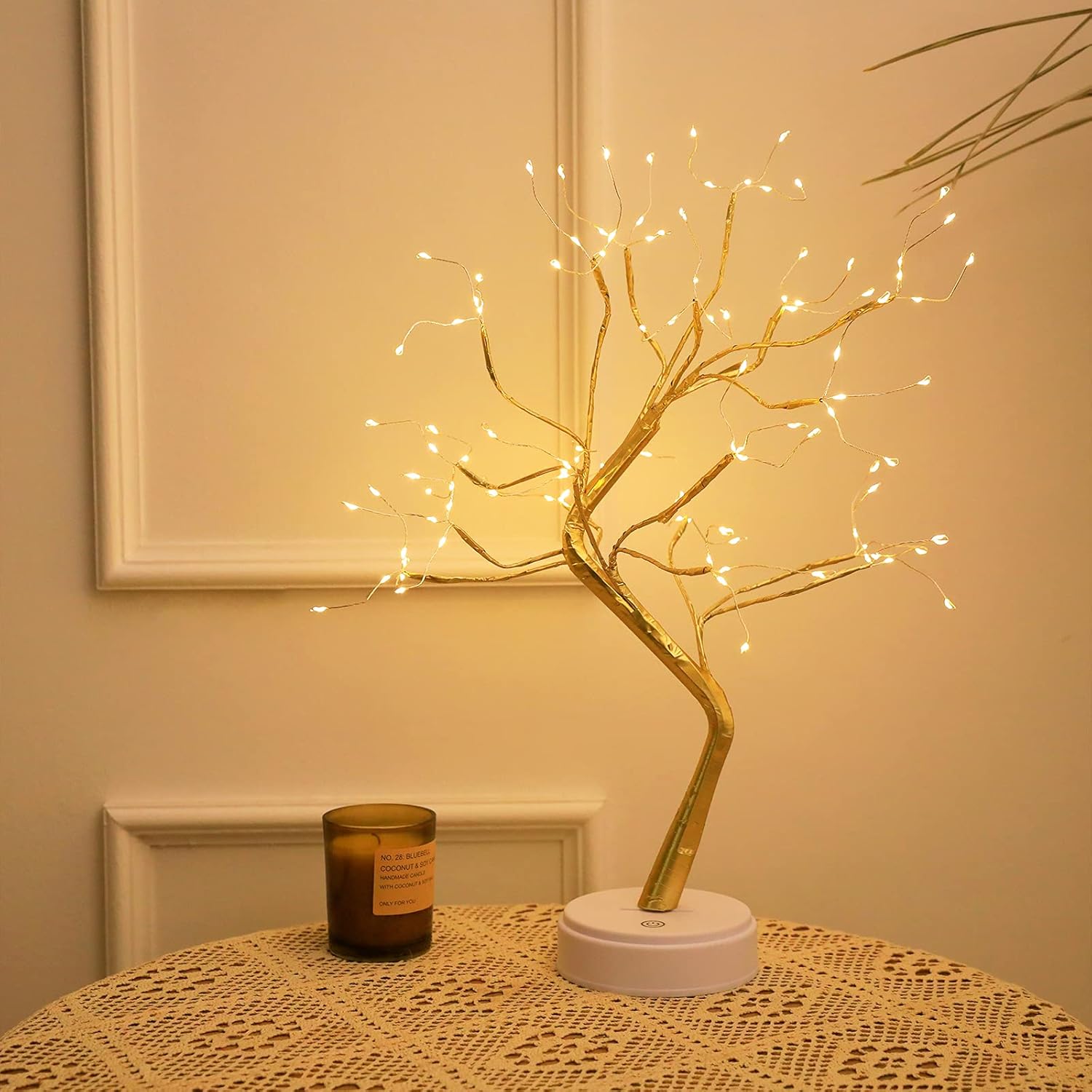 Golden Leaf LED Bonsai Tree Light - Warm White, Battery/USB Powered, DIY Adjustable Branches for Room & Holiday Decor, Christmas, New Year, Bedroom & Gift FJORD