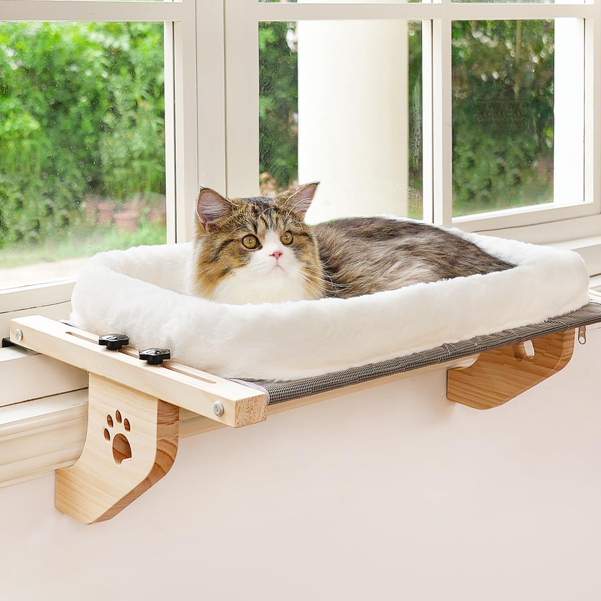 Sturdy Cat Window Perch – No Drilling, Adjustable, Soft Bed FJORD