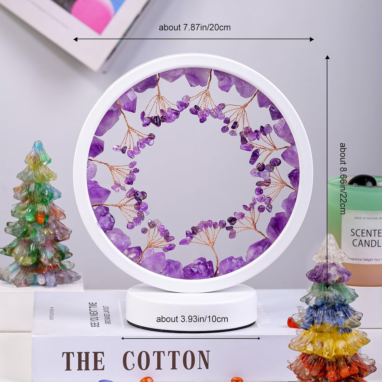 Amethyst Crystal Table Lamp - Natural Healing Night Light with USB Port & 3 Color Modes - Perfect for Bedroom, Office & Home Decor - Relaxation Gift FJORD