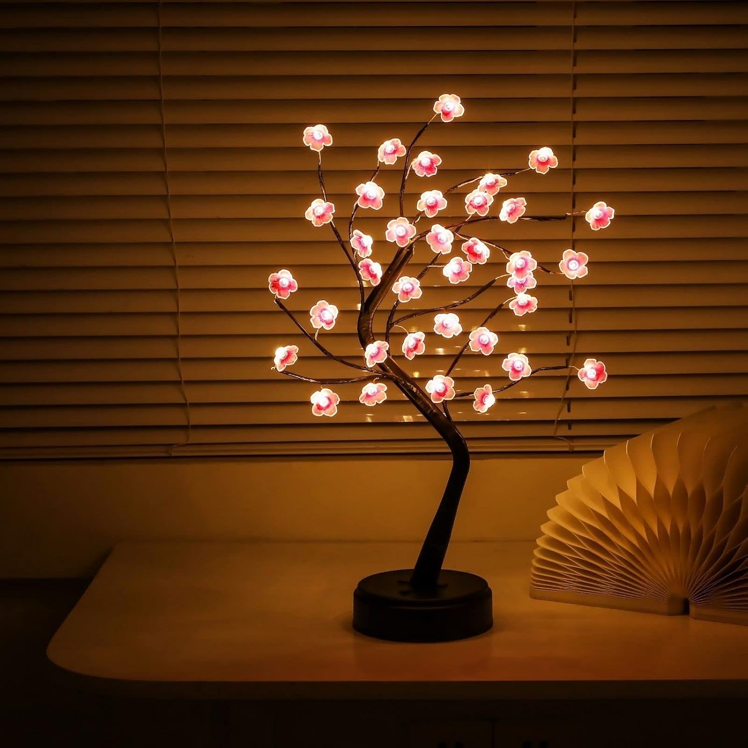 Cherry Blossom LED Bonsai Tree Lamp | 18" Adjustable Branches, USB/AA Powered | Perfect for Bedroom, Wedding, Home & Party Decor | Elegant Night Light with 36 LED Lights FJORD