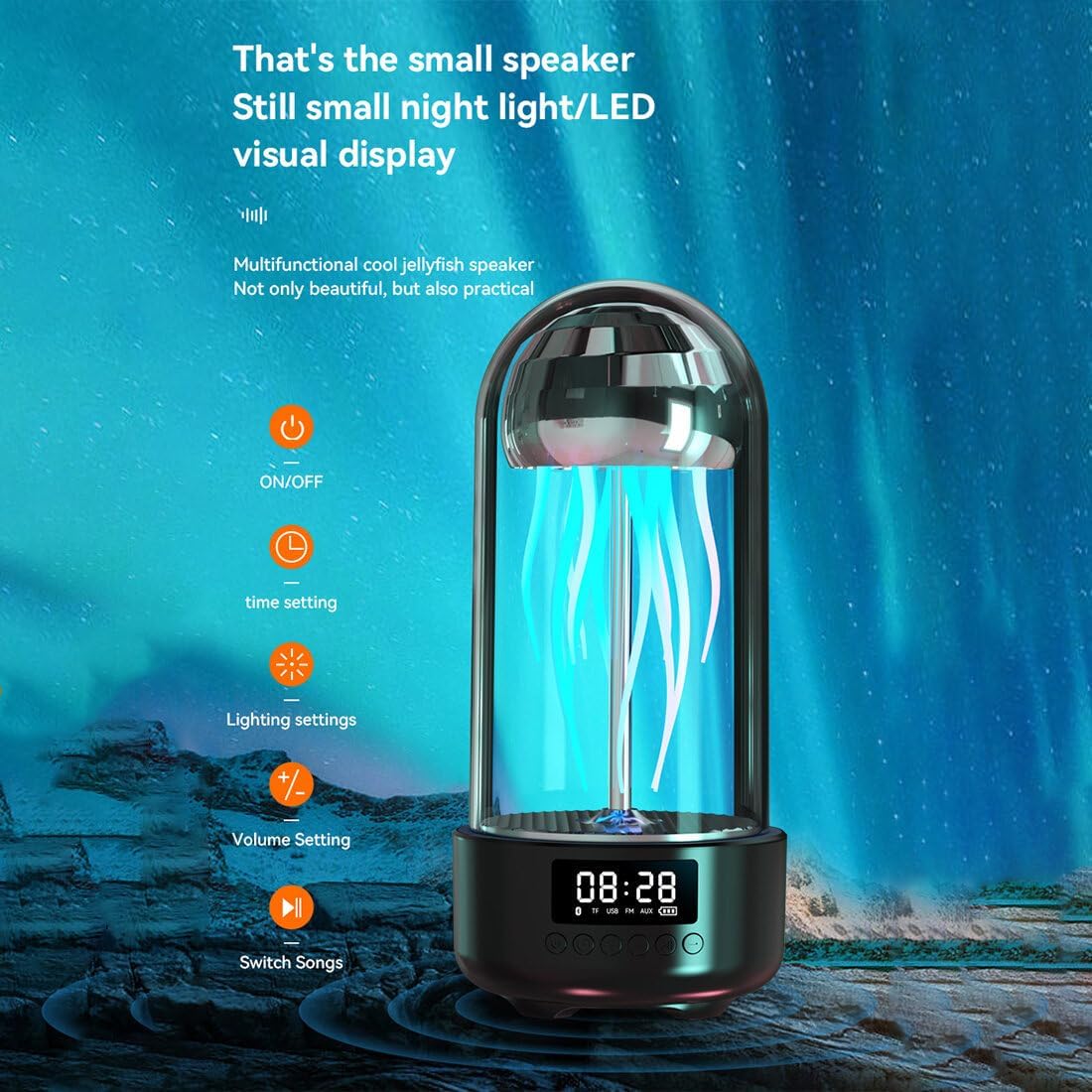 Wireless Jellyfish Mood Lamp Speaker with 7-Color LED Lights, Bluetooth 5.0, and Ambient Sound – Ideal for Home Décor and Relaxation FJORD