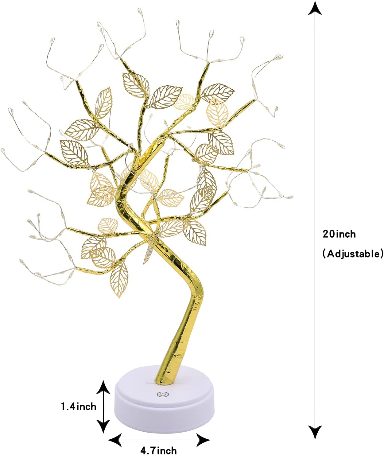 Golden Leaf LED Bonsai Tree Light - Warm White, Battery/USB Powered, DIY Adjustable Branches for Room & Holiday Decor, Christmas, New Year, Bedroom & Gift FJORD