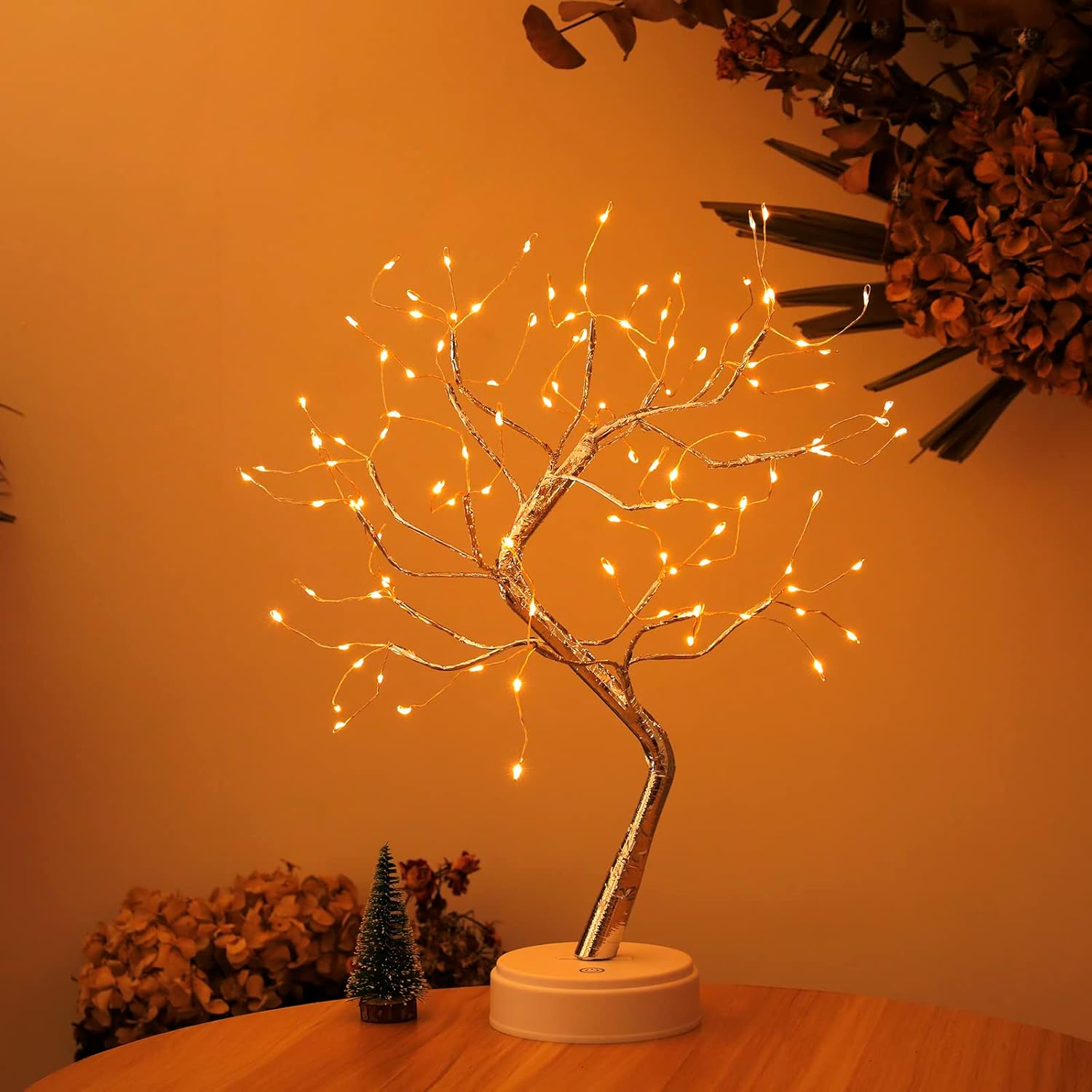 Golden Leaf LED Bonsai Tree Light - Warm White, Battery/USB Powered, DIY Adjustable Branches for Room & Holiday Decor, Christmas, New Year, Bedroom & Gift FJORD