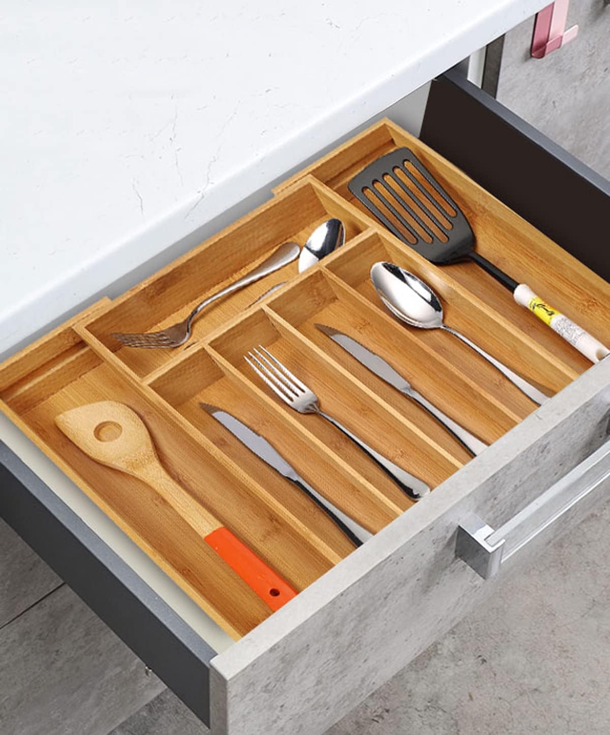 Adjustable Bamboo Drawer Organizer – Expandable Dividers for Kitchen, Office, and Bedroom – Versatile Silverware & Cutlery Storage Solution FJORD