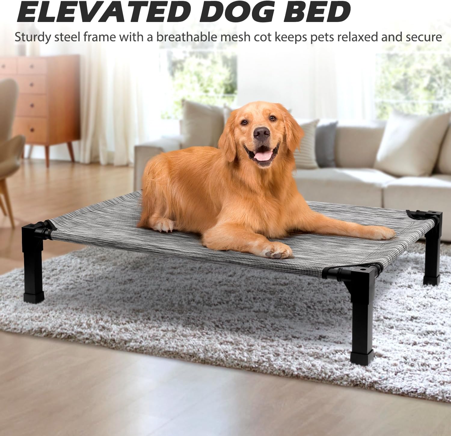 Breathable Elevated Dog Bed with Non-Slip Metal Frame FJORD